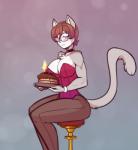 anthro big_breasts bodice breasts cake candle chest_tuft cleavage clothed clothing collar dessert eyewear female food glasses hair legwear looking_at_viewer pantyhose short_hair sitting solo tuft scorpdk anastasia_rose_tress felid mammal 2018 hi_res