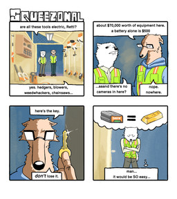 4_panel_comic anthro clothed clothed_anthro clothed_male clothing crossed_arms dialogue duo eyewear fully_clothed fully_clothed_anthro fully_clothed_male fur glasses gold_bar holding_object key male power_tool safety_vest tan_body tan_fur text tools topwear vest white_body white_fur hieronymusjohnson retti_(hieronymusjohnson) squeez_(hieronymusjohnson) borzoi canid canine canis domestic_dog hunting_dog mammal nordic_sled_dog samoyed sighthound spitz 2025 aliasing binary_drawing comic digital_drawing_(artwork) digital_media_(artwork) english_text hi_res