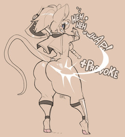 anthro axe big_butt biped breasts butt butt_slap contact_onomatopoeia extended_sound_effect female holding_axe holding_object impact_onomatopoeia looking_back onomatopoeia slap slapping_own_butt slapping_self solo sound_effect_variant sound_effects standing text thick_thighs whap jinti mammal rodent