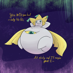 belly big_belly blue_eyes outside overweight purple_background simple_background text white_body thatoneaceguy nintendo pokemon generation_3_pokemon jirachi legendary_pokemon pokemon_(species) 2026
