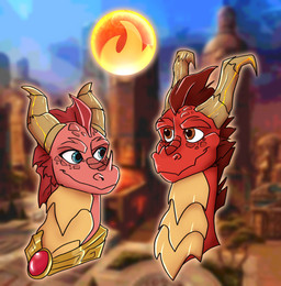 2_horns blue_eyes blurred_background brown_eyes countershading duo facial_horn female feral fire horn jewelry male necklace pink_body pink_scales pronounced_browridge red_body red_scales scales smile tan_body tan_countershading tan_scales rilgarian activision european_mythology mythology spyro_the_dragon the_legend_of_spyro ember_(spyro) flame_(spyro) dragon mythological_creature mythological_scalie scalie western_dragon 2022 better_version_at_source headshot_portrait hi_res portrait brother_(lore) brother_and_sister_(lore) sibling_(lore) sister_(lore)