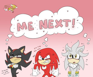 2_tails angry anthro aroused black_body black_fur black_quills blonde_hair blush blush_lines chest_tuft clothing dialogue dreadlocks fangs flying footwear fur gloves grey_body grey_fur grey_quills group hair handwear jealous male multi_tail purple_eyes quills_(anatomy) red_body red_clothing red_dreadlocks red_eyes red_footwear red_fur red_quills red_shoes red_stripes shoes stripes tail teeth text thought thought_bubble thoughts tuft white_chest_hair white_clothing white_gloves white_handwear white_inner_ear white_mouth yellow_body yellow_eyes yellow_fur kandlekidart sega sonic_the_hedgehog_(series) knuckles_the_echidna miles_prower shadow_the_hedgehog silver_the_hedgehog canid canine echidna eulipotyphlan fox hedgehog mammal monotreme 6:5 english_text