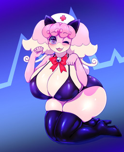 :3 anthro anthrofied begging begging_pose bell big_breasts biped blue_eyes blush boots bra breasts cleavage clothed clothing curvy_figure fake_cat_ears fake_ears female footwear hat headgear headwear high_heeled_boots high_heels huge_breasts kneeling leather legwear looking_at_viewer nurse one_eye_closed open_mouth open_smile panties pink_body pink_skin pokemorph pose ribbons shoes skimpy slightly_chubby smile solo thick_thighs thigh_boots thigh_highs tight_clothing underwear voluptuous white_body white_skin wide_hips wink pastelletta nintendo pokemon audino generation_5_pokemon lagomorph mammal pokemon_(species) 2016 hi_res source_request