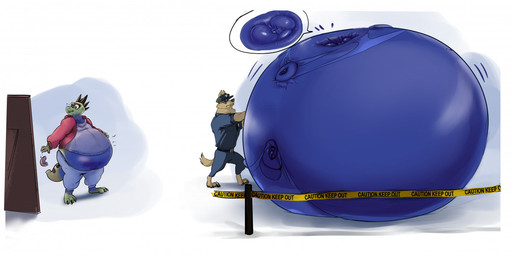 anthro barricade_tape before_and_after belly belly_inflation big_belly blue_body blue_scales blueberry_inflation bodily_fluids body_inflation brown_body brown_fur caution_tape claws clothed clothing cutaway dessert doughnut duo exposed_belly expression_cutaway eyewear flying_sweatdrops food fur green_body green_scales hand_on_back hand_on_belly horn immobile inflation male motion_lines pastry police police_hat police_uniform pushing scales solo speech_bubble spherical_inflation standing sunglasses sunken_head surprised sweat sweatdrop swollen_cheeks text tight_clothing torn_clothing uniform wardrobe_malfunction worried mayonnaisepinata canid canine canis lizard mammal reptile scalie wolf english_text
