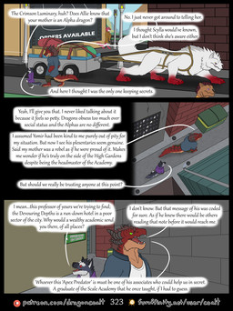 alley anthro barefoot bottomwear clothed clothing dialogue directional_arrow dumpster feet feral fur furaffinity_logo green_eyes grey_body grey_fur group jacket male outside page_number pants patreon_logo red_body red_eyes red_fur sharp_teeth sign speech_bubble street street_lamp tan_body tan_fur teeth text topwear white_body white_fur rimentus furaffinity mythology patreon background_character coalt kharl_(rimentus) canid canine canis dire_wolf dragon furred_dragon furred_scalie mammal mythological_creature mythological_scalie prehistoric_species scalie wingless_dragon wolf comic english_text hi_res multiple_scenes url
