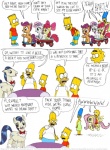 apple_bloom_(mlp) bald bart_simpson blue_hair clothing comic cutie_mark cutie_mark_crusaders_(mlp) dialogue earth_pony english_text equid equine feathered_wings feathers female feral fluttershy_(mlp) flying friendship_is_magic group hair hasbro homer_simpson horn horse kinkyturtle lisa_simpson male mammal mooning multicolored_hair my_little_pony mythological_creature mythological_equine mythology orange_body orange_feathers pegasus pink_hair pony purple_hair red_hair scootaloo_(mlp) scooter simple_background sweetie_belle_(mlp) tail text the_simpsons two_tone_hair undressing unicorn vehicle wagon white_background wings yellow_body yellow_feathers