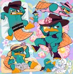 anthro beach beak beverage bikini censor_bar clothing collar colorful_background dialogue fedora feral flower flower_accessory gun hat headgear headwear magazine male orange_tail plant ranged_weapon solo straw_hat swimwear tail text two-piece_swimsuit weapon salamikii disney phineas_and_ferb perry_the_platypus mammal monotreme platypus 2024 absurd_res censored english_text hi_res