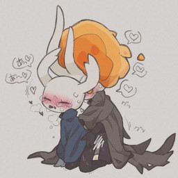 ambiguous_gender ambiguous_penetration black_body blue_cloak blue_clothing blush blushing_profusely bodily_fluids butt butt_grab censored_genitalia censored_penis cloak cloak_only clothing doggystyle duo eyes_closed from_behind_position grey_cloak grey_clothing hand_on_butt heart_symbol horn kneeling male male/ambiguous moan open_mouth penetration sex sweat text chacodoodle hollow_knight_(franchise) team_cherry broken_vessel_(hollow_knight) the_knight_(hollow_knight) arthropod infected_(species) vessel_(species) 1:1 censored japanese_text