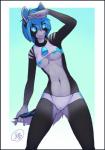 anthro blue_eyes blue_hair blue_nipples breasts clothed clothing collar cowbell female hair midriff nipples panties skimpy solo under_boob underwear feralise bluebell_(zuboko) equid equine horse mammal 2014