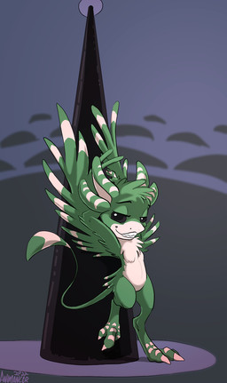 black_eyes dancing fur green_body green_fur micro pole pole_dancing wings animancer avali digital_media_(artwork) hi_res