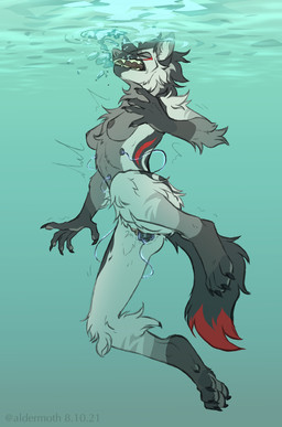 anthro asphyxiation drowning electrical_plug electricity electrostimulation female imminent_death nude penetration peril snuff solo struggling tail underwater water wire aldermoth hyena mammal striped_hyena absurd_res hi_res