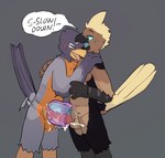 anthro arm_around_another arm_around_shoulder balls beak black_beak blue_blush blue_eyes blue_penis blue_tongue blush blush_lines bodily_fluids brown_body brown_feathers cum cumshot dialogue duo ejaculation feather_hands feathers frottage genital_fluids genitals glans grey_background grey_body grey_feathers hand_on_shoulder hug hugging_another humanoid_genitalia humanoid_penis leaning_on_another looking_pleasured male male/male nude orange_body orange_feathers orgasm penetrable_sex_toy penile penis pink_blush pink_penis pink_tongue red_glans sex sex_toy sharing_penetrable_sex_toy sharing_sex_toy simple_background speech_bubble standing standing_sex tail tail_feathers tongue tongue_out transparent_sex_toy yellow_beak martindosent american_robin avian bird oscine passerine robin_(bird) thrush_(bird) true_thrush 2024 clip_studio_paint_(artwork) digital_drawing_(artwork) digital_media_(artwork) hi_res shaded