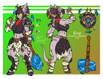 abs armor biceps biped black_armor black_clothing black_hair black_hooves black_shirt black_tank_top black_topwear blue_crystal breasts clothed clothed_female clothed_humanoid clothing cloven_hooves color_swatch female female_humanoid fur_trim_(clothing) glowing glowing_eyes grey_body grey_horn grey_scales grey_skin grey_tail hair holding_melee_weapon holding_object holding_weapon hooves horn humanoid_pointy_ears imperial_unit kerchief maul melee_weapon muscular muscular_female muscular_humanoid navel neckerchief neckwear pointy_ears red_kerchief red_neckerchief scales shin_guards shirt shoulder_pads solo stated_height stated_species tail tank_top text topwear unguligrade weapon yellow_eyes yellow_glow yellow_sclera blayaden blizzard_entertainment warcraft sinai_(blayaden) draenei humanoid 2024 character_name dated hi_res model_sheet signature