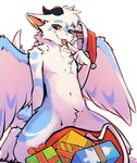 anthro blep box container feathered_wings feathers featureless_crotch fur gift_box horn kneeling male nude null solo spread_legs spreading tail tongue tongue_out wings ddgio mythology aldy_(aldyderg) dragon furred_dragon furred_scalie mythological_creature mythological_scalie scalie hi_res