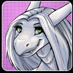 border female green_eyes grey_body grey_scales hair horn long_hair overbite scales sharp_teeth smile solo teeth ventral_scales white_border white_hair theowlette furcadia mythology briz dragon mythological_creature mythological_scalie scalie 1:1 alpha_channel headshot_portrait icon low_res portrait