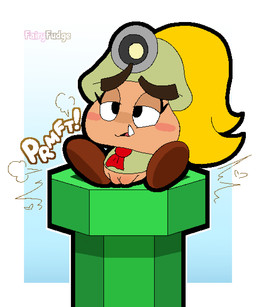 blonde_hair blush blush_stickers bottomless clothed clothing eyebrows eyelashes fangs fart female feral genitals hair half-closed_eyes headgear long_eyelashes makeshift_toilet narrowed_eyes on_toilet onomatopoeia pipe pooping relieved shirt simple_background sitting snaggle_tooth solo sound_effects teeth text toilet_use topwear vulva warp_pipe fairyfudge mario_bros nintendo paper_mario paper_mario:_the_thousand_year_door goombella goomba waddling_head artist_name digital_media_(artwork)