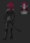 anthro armor biped female front_view grey_armor grey_background grey_body grey_skin magenta_hair rear_view simple_background solo standing akrolayn valetta_(akrolayn) alien humanoid 2019 bust_portrait digital_media_(artwork) digital_painting_(artwork) full-length_portrait model_sheet painting_(artwork) portrait unfinished