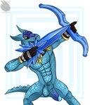 abs anthro balls blue_body blue_scales bow_(weapon) clothing cocked_bow erection genitals gloves green_body green_scales handwear holding_bow_(weapon) holding_object holding_ranged_weapon holding_weapon humanoid_genitalia humanoid_penis male melee_weapon pecs penis purple_body purple_scales ranged_weapon scales solo sword traptanium vein veiny_penis weapon thescorchingdragon activision skylanders skylanders_trap_team snap_shot snap_shot_(skylanders) alligator alligatorid crocagator crocodile crocodilian reptile scalie hi_res