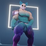 abs anthro balls blue_body blue_fur bottomwear chest_tuft clothing colored_nails constellation_markings fluffy fluffy_tail fur genitals glowing glowing_eyes gradient_fur harness loincloth looking_at_viewer low-angle_view male mask muscular nails pecs penis purple_body purple_fur purple_nails scut_tail short_tail shoulder_guard solo tail thick_thighs translucent translucent_clothing tuft tufted_ears yellow_body yellow_fur anxiboi zetar_(anxiboi) spirit 1:1 3d_(artwork) blender_(artwork) digital_media_(artwork) hi_res