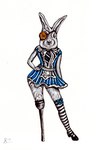 amputee anthro biped black_clothing black_footwear black_shoes clothed clothing disability eye_patch eyewear female footwear pegleg simple_background solo striped_knee_socks white_background battlestar_(artist) lagomorph leporid mammal rabbit 2010