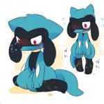 ambiguous_gender anthro biped blush bodily_fluids embarrassed genital_fluids kneeling nude omorashi red_eyes solo tears text urine urine_pool watersports wet tanuki553 nintendo pokemon canid generation_4_pokemon mammal pokemon_(species) riolu 1:1 japanese_text translated