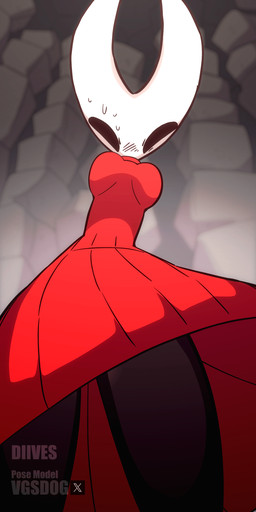 anthro biped black_body black_eyes blush bodily_fluids cape clothing detailed_background female hollow_eyes looking_at_viewer low-angle_view narrowed_eyes solo sweat swirl white_body diives hollow_knight_(franchise) team_cherry hornet_(hollow_knight) arthropod 1:2 2025 animated hi_res short_playtime