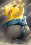 anthro bottom_heavy butt fur looking_back semi-anthro solo sumo_wrestler yellow_body yellow_fur kashi_kosugi nintendo pokemon drowzee generation_1_pokemon mammal pokemon_(species) tapir