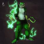 abs abstract_background anthro bandage belt biceps big_muscles biped bottomwear claws clothed clothing electricity fur green_body green_eyes green_fur lightning looking_away magic male markings muscular muscular_anthro muscular_male open_clothing open_shirt open_topwear pants pecs pose shirt simple_background solo standing stripes toe_claws topwear vest white_body white_fur donryu plasdurock felid mammal pantherine tiger 1:1 2013 hi_res