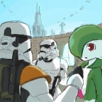 armor blaster brown_eyes female full_armor group headgear helmet outside sky unknown_artist nintendo pokemon star_wars stormtrooper gardevoir generation_3_pokemon mammal pokemon_(species) 1:1 crossover low_res