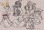 anthro beak blush breasts claws clothed clothing eyes_closed face_drawing feathers female fur hair looking_at_viewer male mishap nude open_mouth simple_background smile solo standing teeth tongue grumpy_griffin_creations nintendo pokemon hawkward avian bird canid canine dinosaur domestic_cat eeveelution felid feline felis fox generation_2_pokemon gnoll hyena mammal pokemon_(species) prehistoric_species reptile scalie umbreon 2021 digital_media_(artwork) monochrome partially_colored sepia