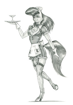 anthro anthrofied bow_tie breasts cleavage clothed clothing cocktail_glass container cup dress drinking_glass female fur glass glass_container glass_cup gloves hair handwear hooves legwear maid_uniform simple_background solo thigh_highs unguligrade uniform white_background baron_engel friendship_is_magic hasbro my_little_pony octavia_(mlp) equid equine horse mammal 2025 graphite_(artwork) greyscale hi_res monochrome traditional_media_(artwork)
