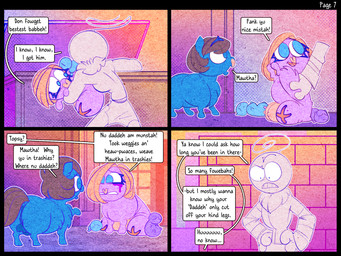 ambiguous_feral ambiguous_gender ambiguous_humanoid amputee anus baby_talk balls blonde_hair blue_body blue_eyes blue_fur clothed clothed_humanoid clothing crotch_breasts dialogue disability female female_feral feral fur genitals grey_hair grey_tail hair lifting_another male male_feral missing_all_legs missing_leg neonate outside purple_body purple_fur sitting standing tail text young young_ambiguous young_feral spacefluff fluffy_pony fluffy_pony_(species) humanoid mammal 2022 4:3 comic digital_media_(artwork) english_description english_text hi_res