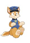 clothing feral male pawpads paws police police_dog police_uniform solo uniform young young_feral tinntira paw_patrol chase_(paw_patrol) canid canine canis domestic_dog german_shepherd herding_dog mammal pastoral_dog hi_res