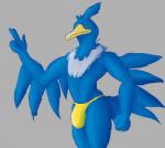 4_fingers anthro anthrofied beak biped blue_body blue_feathers blue_wings bottomwear bulge chest_tuft clothed clothing feathered_wings feathers fingers front_view green_eyes half-closed_eyes looking_at_viewer male multicolored_body multicolored_feathers narrowed_eyes pokemorph simple_background smile solo standing suave tail tail_feathers thong tuft two_tone_body two_tone_feathers underwear white_body white_feathers wings yellow_beak daikuhiroshiama nintendo pokemon avian bird cramorant generation_8_pokemon pokemon_(species) 2019 digital_drawing_(artwork) digital_media_(artwork) portrait three-quarter_portrait