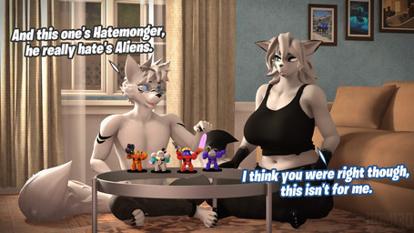 anthro big_breasts blue_body blue_eyes blue_fur blue_nails blue_toenails bottomwear breasts carpet carpeted_floor clothed clothing colored_nails dialogue duo eyewear feet female figurine fluffy fluffy_tail fur glasses hair male multicolored_body multicolored_fur nails pants sitting sitting_on_ground tail text toenails toes topless topless_anthro topless_male two_tone_body two_tone_fur wearing_glasses white_body white_fur white_hair conditional_dnp domi3d warfaremachine_(modeler) space_king bryce_(space_king) captain_(space_king) chestnut_(space_king) emma_(domi3d) hatemace_(space_king) hatemonger_(space_king) logan_(domi3d) canid canine fox mammal 16:9 2025 3d_(artwork) 4k absurd_res digital_media_(artwork) english_text hi_res source_filmmaker_(artwork) widescreen