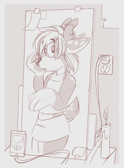 anthro antlers bottomwear candle clothing crop_top electronics female flat_chested horn jewelry looking_at_mirror looking_at_object medium_hair mirror necklace outlet phone reflection shirt skirt solo tail topwear wolfplush riley_(wolfplush) deer mammal 2025 trans_(lore) trans_woman_(lore) young_(lore)