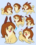 bothered chibi exclamation_point exhausted fake_ears fake_rabbit_ears female feral happy heart_symbol looking_at_viewer multiple_poses pose smile solo tongue walking wig dant_low dogelore cheems canid canine canis domestic_dog mammal shiba_inu spitz 4:5 hi_res