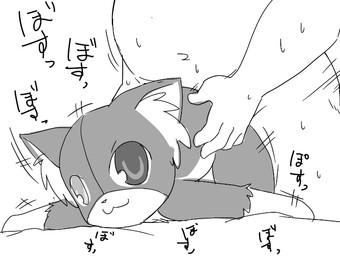 male motion_lines plushie simple_background solo text white_background manmosu_marimo 2015 digital_drawing_(artwork) digital_media_(artwork) japanese_text monochrome