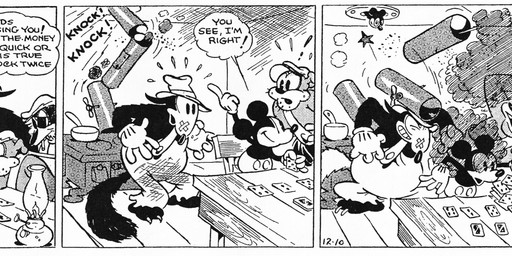 anthro bandage clothed clothing feral fingers fur group hat headgear headwear inside male open_mouth sitting smoking smoking_pipe teeth tongue earl_duvall floyd_gottfredson disney public_domain butch_(mickey_mouse) mickey_mouse bulldog canid canine canis domestic_dog mammal mastiff molosser mouse murid murine mustelid musteline rodent sciurid tree_squirrel true_musteline weasel 1930 20th_century absurd_res ancient_art comic dated hi_res long_image signature wide_image