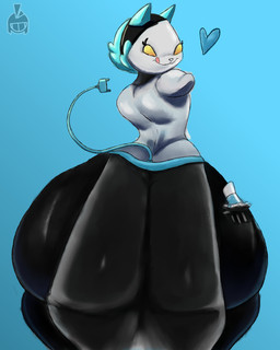 anthro big_butt bottomwear butt cable_tail clothing female floating_hands heart_symbol huge_butt huge_hips huge_thighs hyper hyper_butt hyper_hips hyper_thighs licking licking_lips loincloth looking_at_viewer looking_back machine multicolored_body smile solo thick_thighs tongue tongue_out translucent translucent_clothing two_tone_body wide_hips yellow_eyes gothicc deltarune undertale_(series) tasque_manager darkner felid feline mammal robot 4:5 absurd_res hi_res
