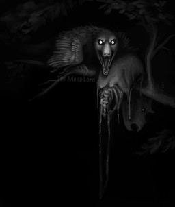 ambiguous_gender arm_feathers beak blood bodily_fluids branch claws corpse darkness duo feathers feral glowing glowing_eyes gore guts in_tree intestines looking_at_viewer night_vision organs photo plant sales sharp_teeth sickle_claw solo teeth toe_claws tree young the_meep_lord ceratopsian dinosaur dromaeosaurid feathered_dinosaur feathered_scalie marginocephalian ornithischian prehistoric_species reptile saurischian scalie theropod greyscale hi_res monochrome signature