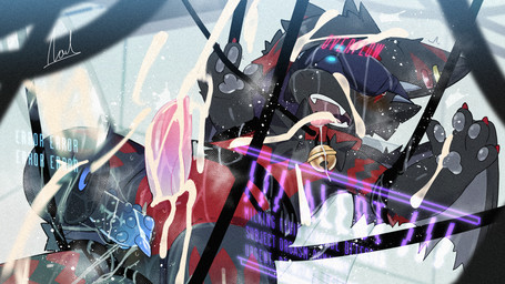 4_fingers anal anal_penetration animal_genitalia anthro bell bell_collar biped black_body black_fur black_tail black_wings blue_dildo blush blush_lines bodily_fluids bound cheek_tuft claws collar cum cum_drip cum_in_mouth cum_in_own_mouth cum_in_self cum_inside cum_on_chest cum_on_face cum_on_own_chest cum_on_own_face cum_on_self cumshot dildo dildo_in_ass dildo_insertion dripping ear_piercing ear_ring ejaculation erection facial_tuft fangs finger_claws fingers fur genital_fluids genital_slit genitals grey_pawpads hands-free male male_anthro markings multicolored_body multicolored_fur multicolored_tail neck_tuft nude nude_anthro nude_male object_in_ass open_mouth pawpads penetration penis piercing pink_penis red_body red_claws red_collar red_fur red_markings red_tail ring_piercing sex_toy sex_toy_in_ass sex_toy_insertion shaking shivering solo tail tapering_penis teeth text tongue tongue_out tuft visor wings young young_anthro young_male wuirnad mythology dragon furred_dragon furred_scalie mythological_creature mythological_scalie scalie 2026 absurd_res digital_media_(artwork) english_text hi_res signature