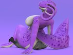 anthro big_breasts big_butt big_tail breasts butt countershading duo eyeless facesitting female leg_grab male male/female non-mammal_breasts pseudo_hair purple_body simple_background sitting sitting_on_another size_difference smile tail tentacle_hair tentacles whiskers delbi3d aster_(delbi3d) canid canine fox gastropod mammal mollusk slug 3d_(artwork) digital_media_(artwork) hi_res