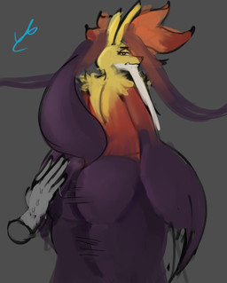 5_fingers ambiguous_gender anthro anthro_focus butt disembodied_hand duo eyebrows fingers fur grey_background half-closed_eyes multicolored_body multicolored_fur narrowed_eyes raised_tail simple_background solo_focus tail yellow_body yellow_ears yellow_fur ashclone nintendo pokemon pokemon_legends_z-a generation_9_pokemon mega_delphox mega_evolution pokemon_(species) hi_res