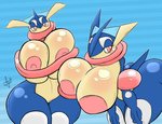 anthro anthrofied bent_over big_breasts big_butt breast_squish breasts butt female huge_breasts hyper hyper_breasts looking_at_viewer nipples non-mammal_nipples pokemorph solo squish thick_thighs wide_hips ayotizza nintendo pokemon amphibian frog generation_6_pokemon greninja pokemon_(species) hi_res