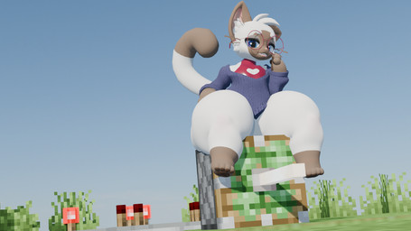 anthro blue_eyes blue_sky clothed clothed_anthro clothing ears_down eyewear fucking_machine glasses grass heart_symbol huge_thighs looking_at_viewer machine male oversized_clothing oversized_sweater oversized_topwear paws pivoted_ears plant purple_clothing purple_sweater purple_topwear round_glasses simple_background sky solo sweater swimwear thick_thighs tongue tongue_out topwear under_clothes wearing_glasses eejacee microsoft minecraft minecraft_sheep_fucker mojang xbox_game_studios jay_(eejacee) domestic_cat felid feline felis mammal siamese_cat 16:9 3d_(artwork) blender_(artwork) digital_media_(artwork) hi_res widescreen