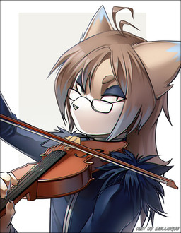 anthro bowed_string_instrument claws clothed clothing eyewear female fur glasses hair holding_musical_instrument holding_object looking_at_viewer musical_instrument playing_music playing_violin pupils slit_pupils solo string_instrument tan_hair violin melloque canid canine fox mammal