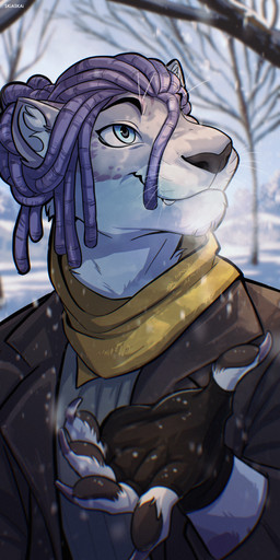 anthro clothing dreadlocks female jacket plant scarf snow solo topwear tree skiaskai legend_of_ahya natalia_ruyemov_(darkflamewolf) felid feline leopard mammal pantherine snow_leopard absurd_res half-length_portrait hi_res portrait