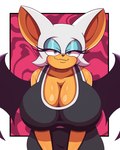 anthro bedroom_eyes big_breasts breasts cleavage clothed clothing eyelashes female huge_breasts leaning leaning_forward looking_at_viewer narrowed_eyes seductive solo sportswear cxrryart sega sonic_the_hedgehog_(series) rouge_the_bat bat mammal hi_res