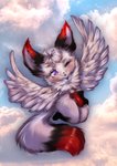 anthro blep feathers female fluffy paws solo tongue tongue_out wings belzeboop wuffkitty canid canine folfitty mammal absurd_res hi_res